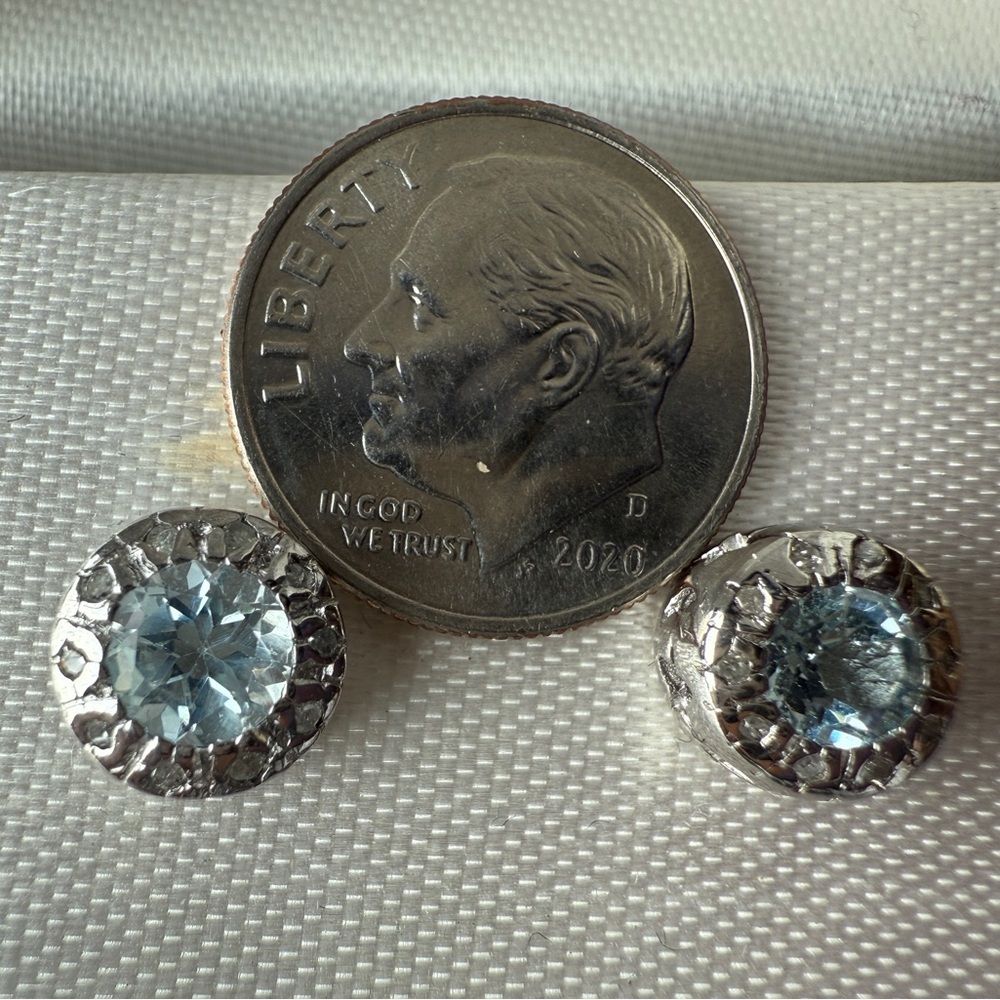 Sterling Silver Earrings with Blue Topaz and Diamonds